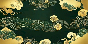中式黑金祥云花纹背景图