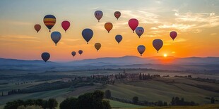 日落时分的缤纷热气球景观