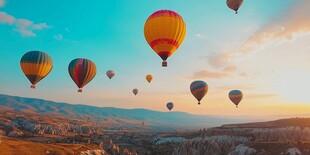 日出下的多彩热气球之旅