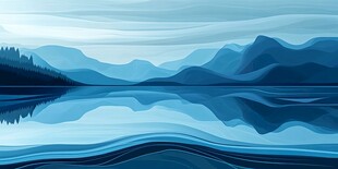 梦幻蓝色山水湖泊风景图