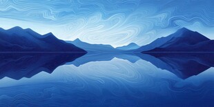 宁静湖山的梦幻蓝色景致