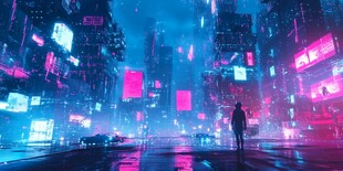 赛博朋克风都市孤独身影