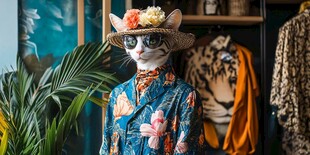 戴帽花衣猫咪的时尚造型