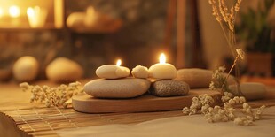 静谧香薰蜡烛与禅意石景