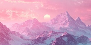 梦幻粉色雪山日落美景