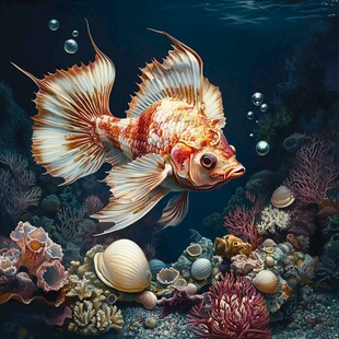 奇幻金鱼悠游海底珊瑚间