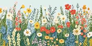 缤纷野花盛开的美丽图景