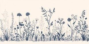 蓝白花卉植物边框图案