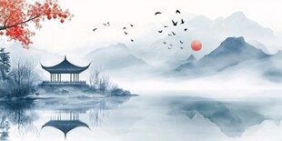 水墨山水间的诗意亭景