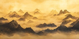 金色云海中的壮丽山峦