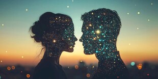 梦幻星空下的浪漫情侣剪影