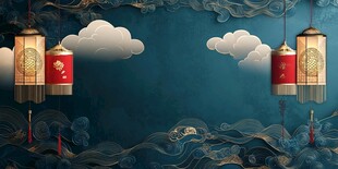 中式古风灯笼祥云背景图