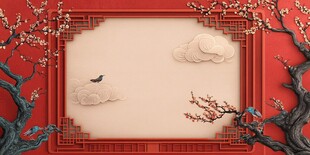 中式红框花鸟典雅背景图