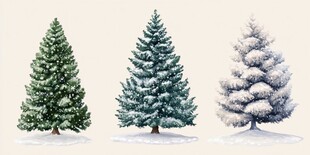 三棵雪景松树插画欣赏