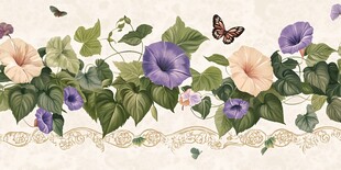 手绘牵牛花蝴蝶装饰图案