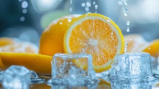 橙子遇冰溅起清凉水花