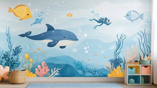 梦幻海底世界儿童房壁画