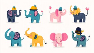 可爱多彩小象插画集合