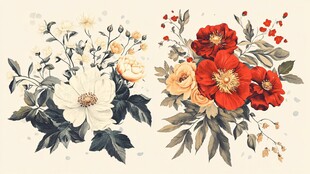 复古风花卉插画组合