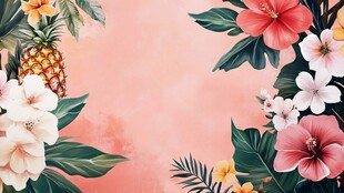 热带花卉与菠萝背景图