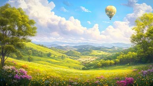 梦幻田园中的热气球之旅
