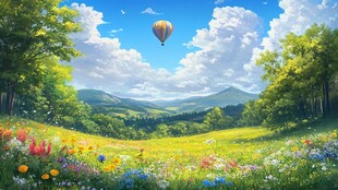 梦幻花田上的热气球之旅