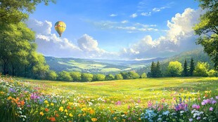 田园花海中的热气球之旅