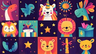 可爱卡通动物欢乐聚会