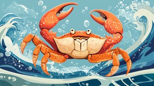 卡通螃蟹畅游蓝色海洋