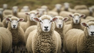 一群绵羊凝视镜头