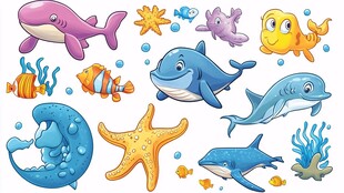 可爱海洋动物卡通插画