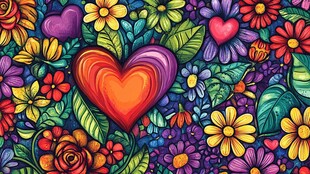 缤纷花卉爱心图案插画