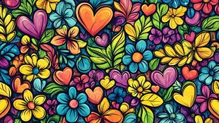 缤纷花卉爱心图案背景