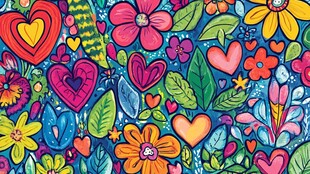 缤纷花卉爱心图案背景图