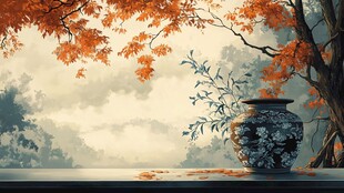 秋景下的中式花瓶古韵