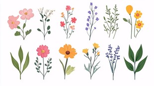 可爱手绘花卉植物素材集
