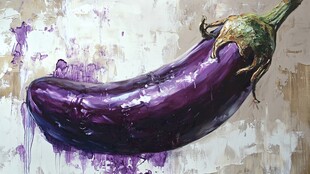 紫色艺术风茄子油画