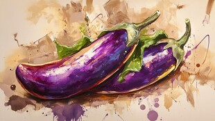 水彩绘就的双茄子