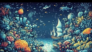 梦幻海底的航行船只