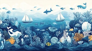 梦幻海底世界与航行帆船