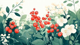 夏日花草浆果清新插画