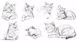 猫咪姿态素描集合