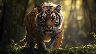 森林中独行的威猛老虎