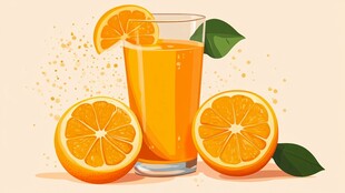 一杯鲜榨橙汁与橙子切片