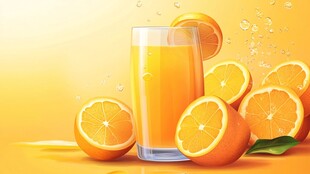 一杯鲜橙汁与多汁橙子