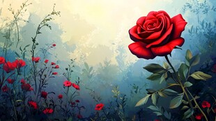 娇艳红玫瑰绽放梦幻花境