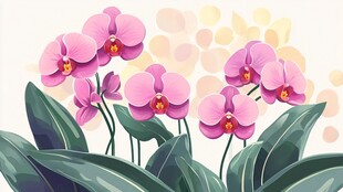 粉色蝴蝶兰插画艺术作品