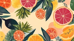 缤纷柑橘类水果与绿叶图案