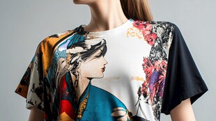 复古风印花女士短袖T恤