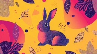 可爱兔子置身缤纷花叶间